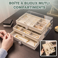 Boite a bijoux transparente multi compartiment sur un bureau